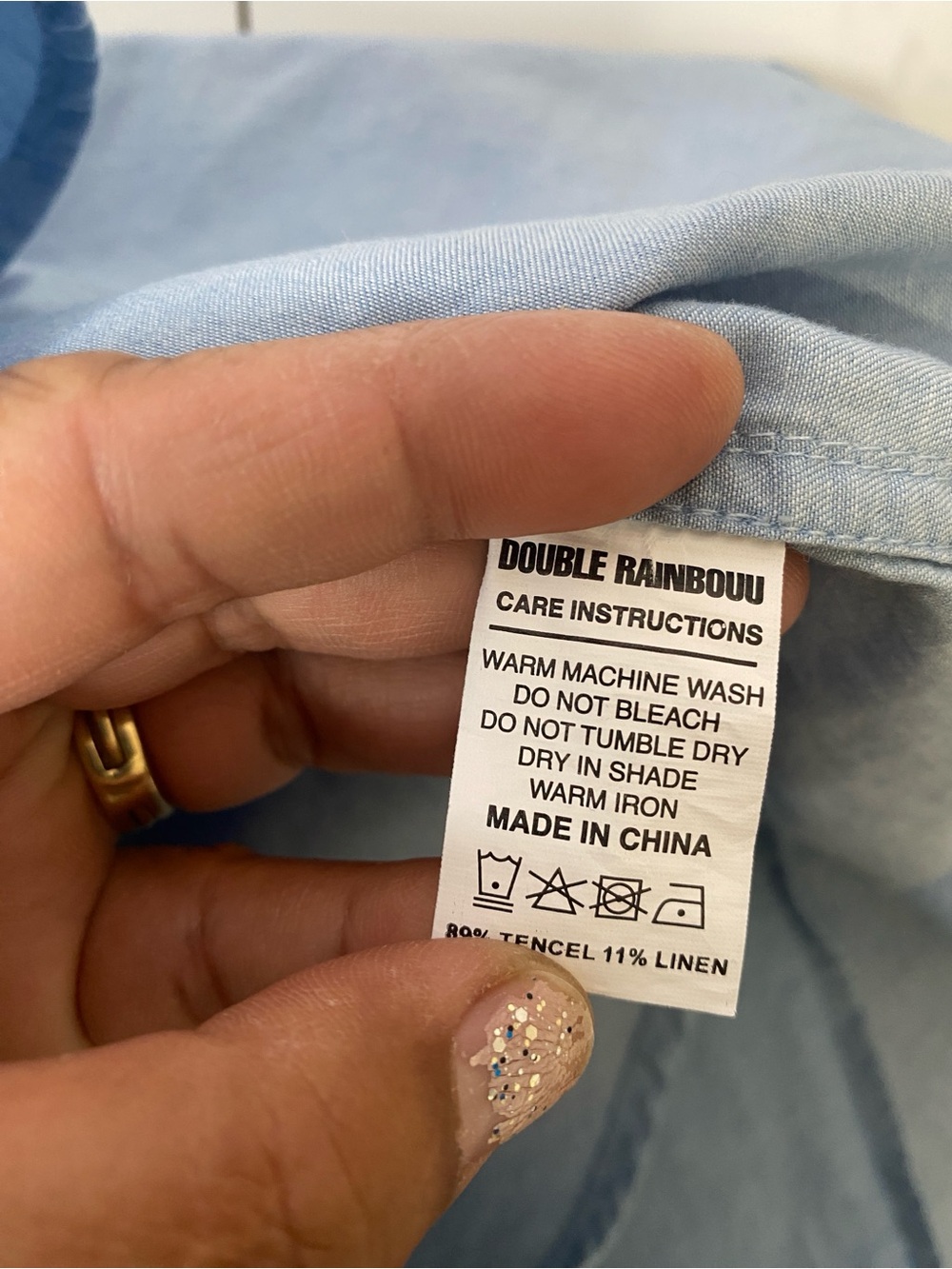 House of Darwin Western Shirt XL Embroidered Snap Button Blue Boho Linen Blend - Picture 6 of 8